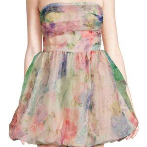 NWT Amanda Uprichard Oscar Bandeau Floral Minidress Neutral BEIGE MULTI $246